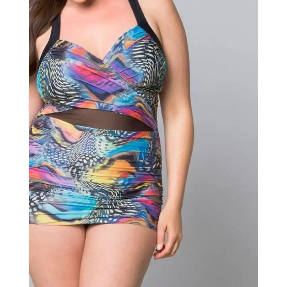 Kiyonna Sand & Glam Plus Size Swimsuit 1X One Piece Tummy Control Slimming